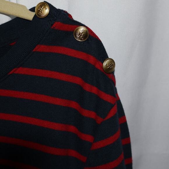 Lands End Crew Neck Cranberry Blue Strip Top Size XL 18 Long Sleeves Pullover - Picture 2 of 11